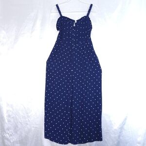 Madewell Pintuck Cami Wide Leg Jumpsuit in Polka Dot Navy Blue Size 4P